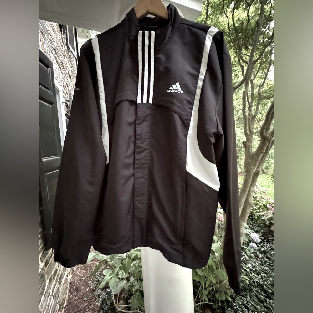Adidas Black and White Windbreaker with Signature Stripes